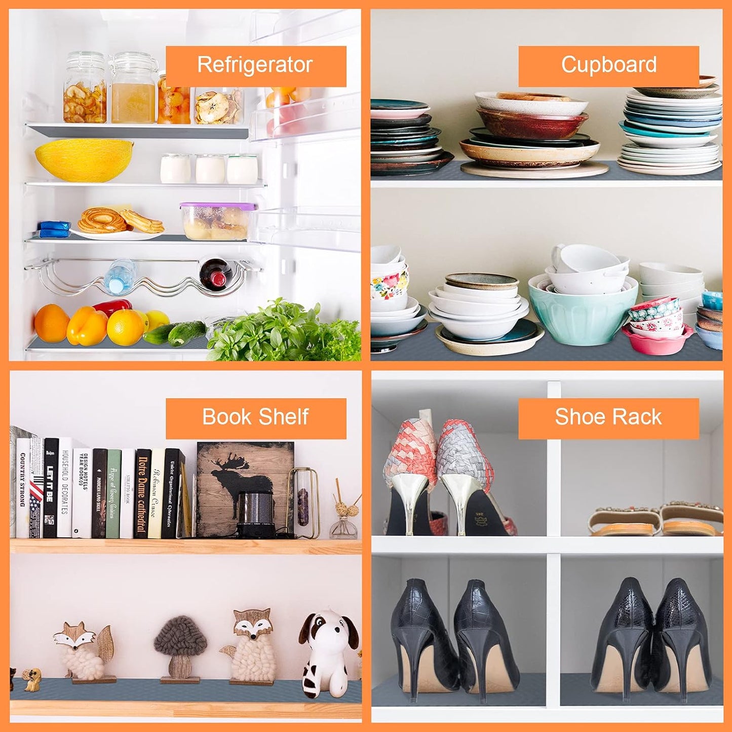 Shelf Liners for Kitchen Cabinets Refrigerator Liners Waterproof & Oil-Proof Kitchen Cupboard Liner Non-Slip Drawer Mats EVA Material Non Adhesive Fridge Mats for Shelves 17.3 x 393.7 Inches