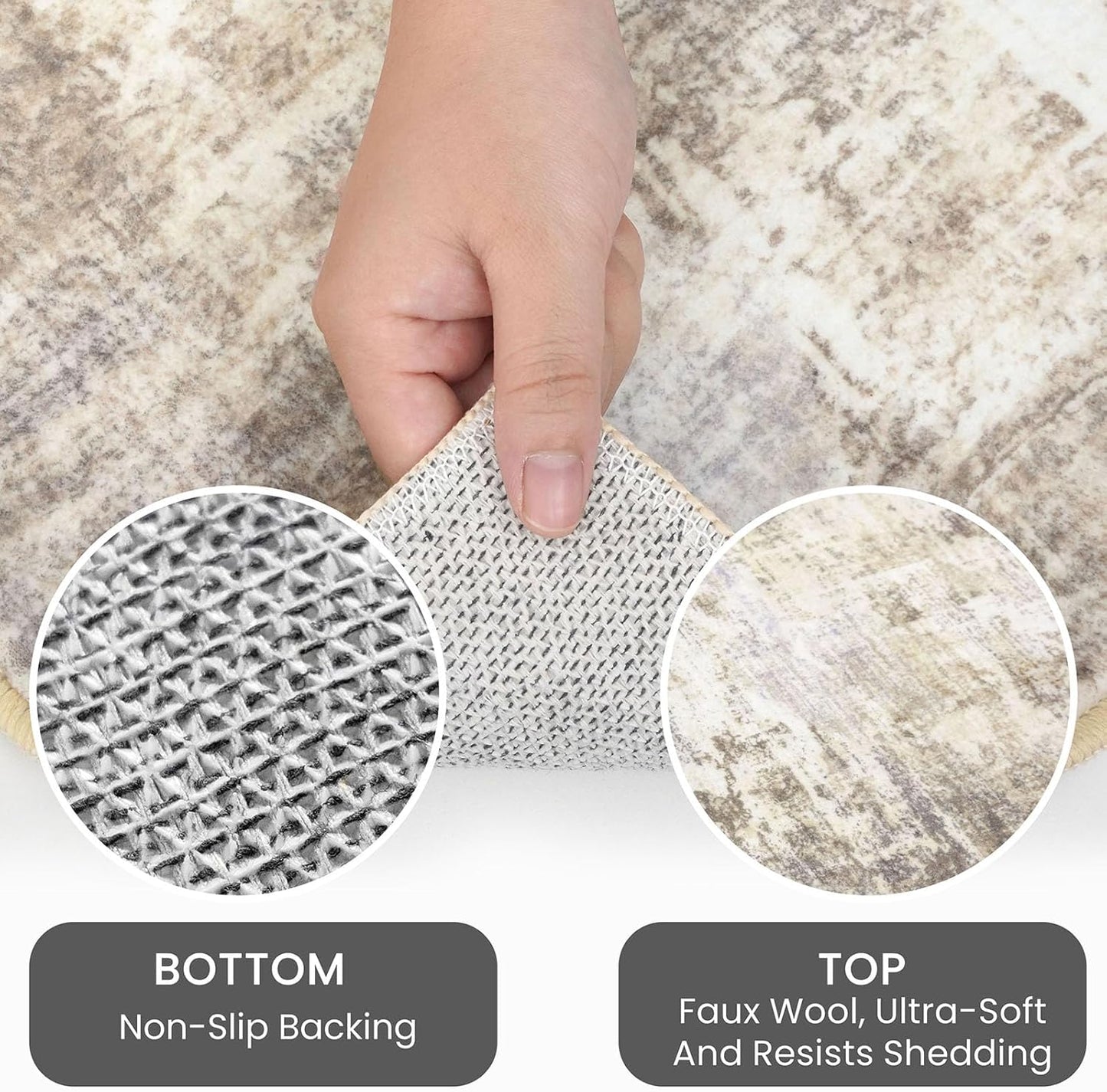 IOHOUZE Abstract Area Rugs 6x9 Ft Washable Rugs for Living Room, Non Slip Dining Room Rug Printed Faux Wool Rugs for Bedroom, Floor Carpet for Office Nursery Playroom, Beige Brown