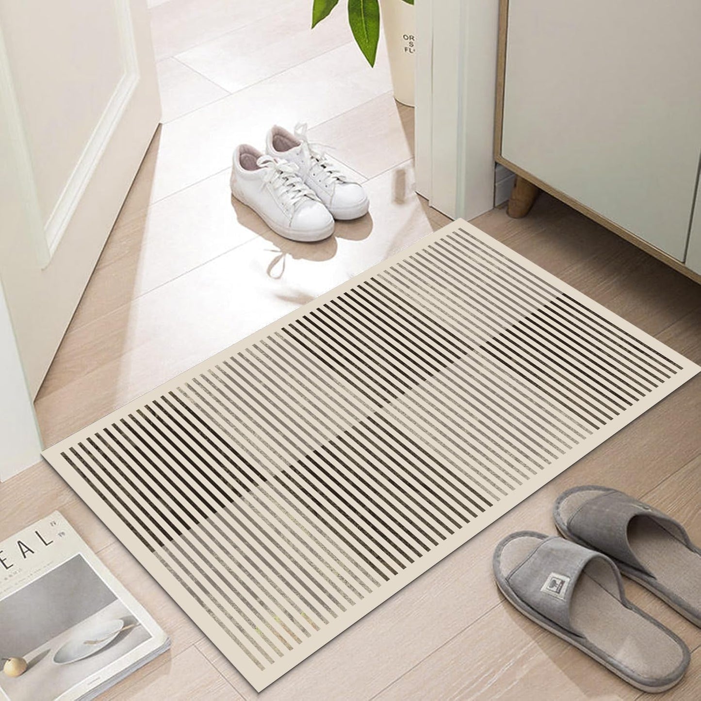 Ultra Thin Door Mat Indoor Entrance, 1/10 in Thin Door Mats for Inside Entry, Non-Slip Rubber Backing Washable Doormat, Fade Resistant, Absorbent, Low Profile Dirt Trapper, 30"X17"