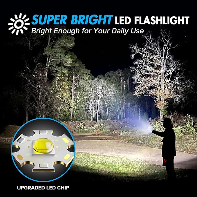 WdtPro LED Flashlight High Lumens SR2000 Pro, 2 Pack Brighter Tactical Flashlights with 5 Modes & Zoomable, Powerful Mini Flash Light for Emergency, Camping, Hiking (Black)