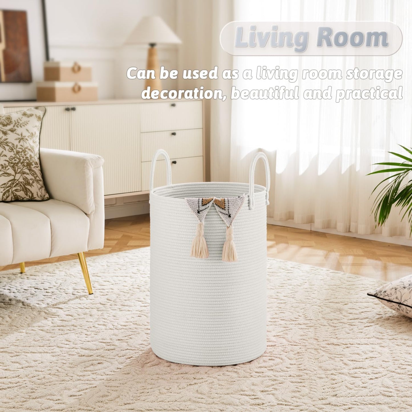 Laundry Basket,Woven Cotton Rope Laundry Hamper,40L for Decorative Storage of Dirty Clothes,Toys and Blankets in Bathroom,Baby Room and Living Room