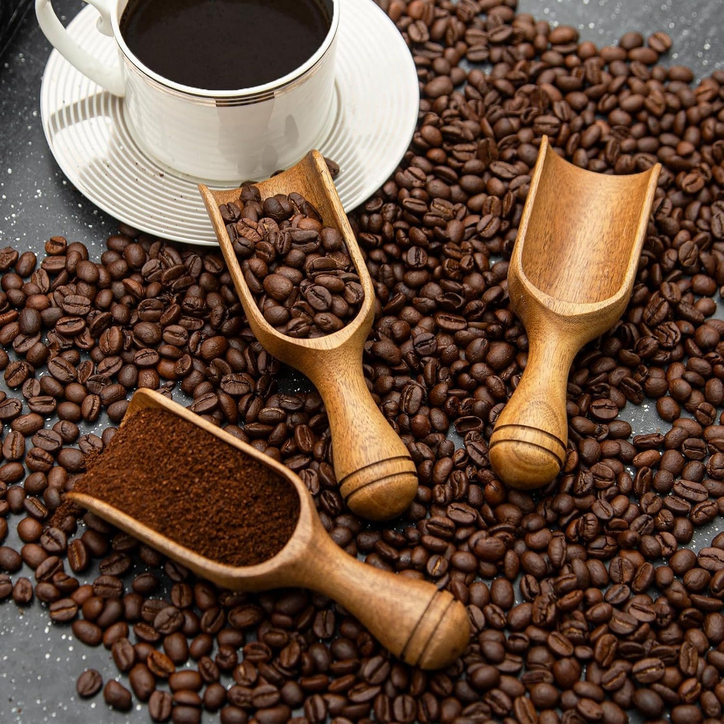 Big Coffee Scoops Shovel,Large Ground Coffee Scoop 2PCS Large Wooden Scoops for Jars 5.9″ Acacia Measuring Spoons for Coffee, Kitchen Scoop for Tea,Coffee, Powder, Bath Salts,Laundry -Multifunctional