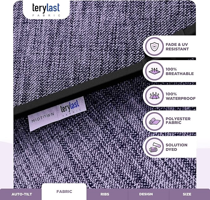 Midtown Umbrellas 10-Year-No-Fade - 9 Ft - UV Proof Purple Texture Polyester Fabric - Umbrella Outdoor Patio, Auto-Tilt Aluminum Frame Patio Umbrella for Garden, Pool & Deck - Black Pole