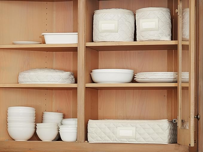 Covermates Keepsakes - Serveware Storage - Padded Protection - ID Window - Stain Resistant - Machine Washable - China Storage, Cream