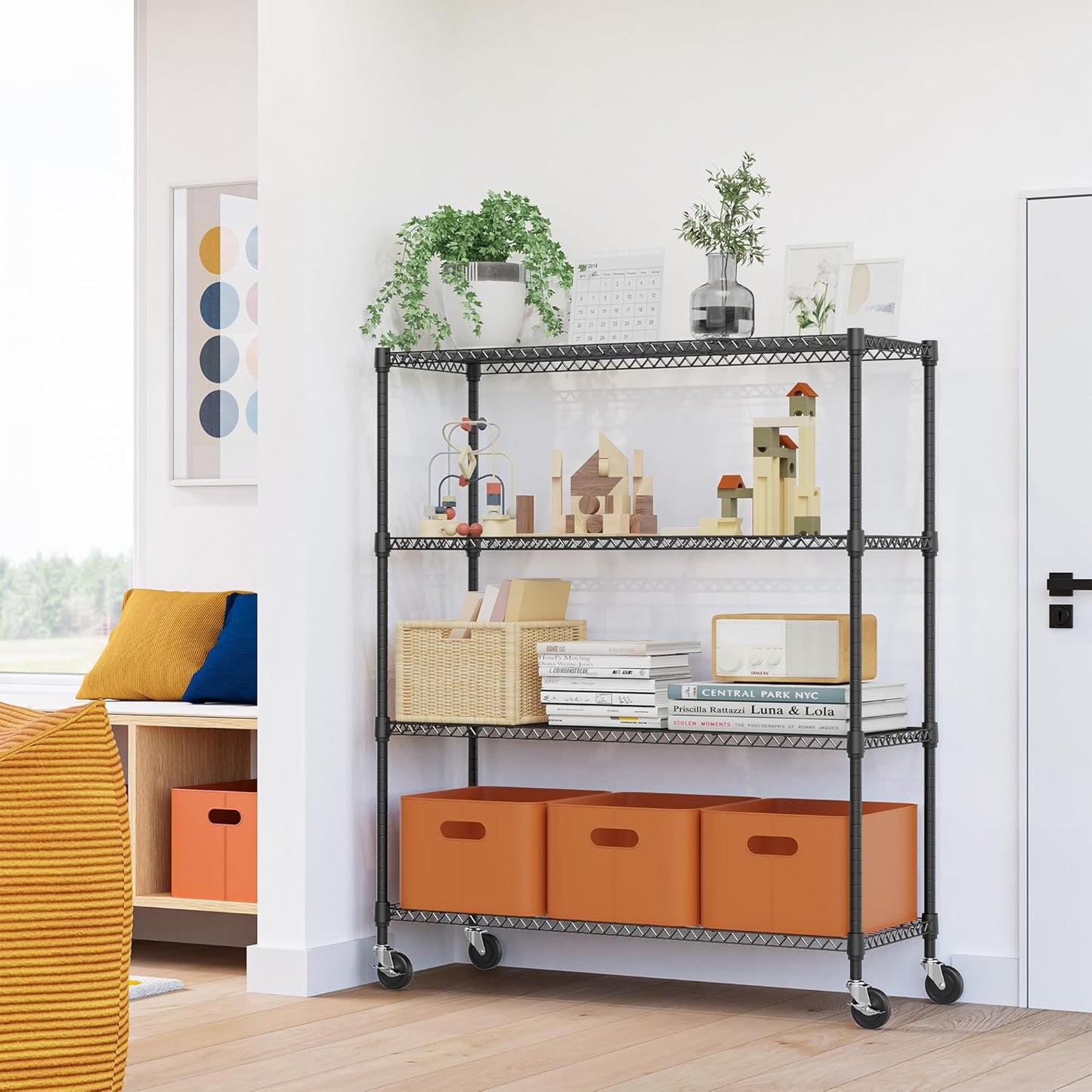 4 Tiers Storage Shelves Load 1400LBS, Metal Shelving Wire Metal Shelving Unit Shelves for Storage Adjustable Garage Shelving for Pantry Kitchen Garage Black 17.7" D x 47.3" W x 62.7" H