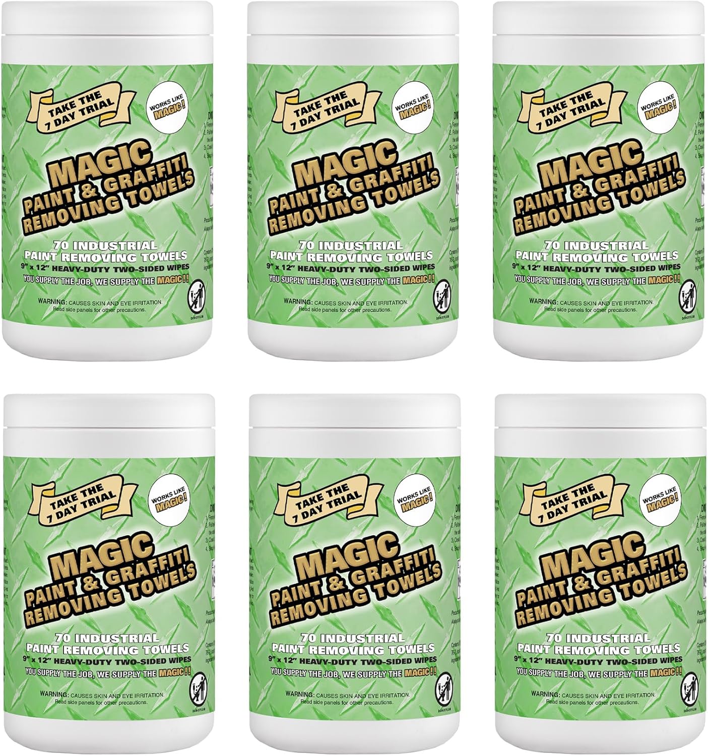 Magic Heavy Duty Paint & Graffiti Removing Wipes - Dual Sided Industrial Cleaning Towels | Waterless | Removes Adhesive, Ink, Marker, Spray Paint, Tar, Decals & more (6 Pack | 420 Sheets Total)