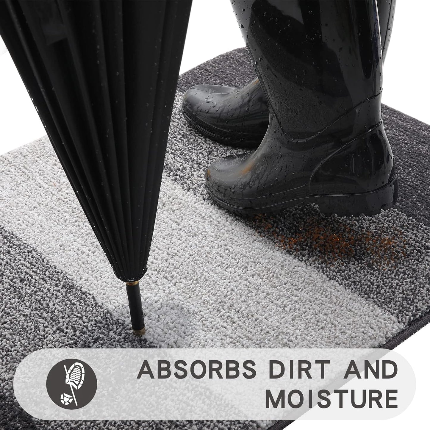 Kitinjoy Indoor Outdoor Door Mat, 32x20 Non-Slip Absorbent Dirt Trapper, Low-Profile Washable Inside Entrance Front Floor Mat, Sturdy Soft Entry Doormats for Entryway, Grey