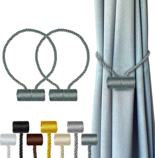 Hion Magnetic Curtain Tiebacks Gray Blue 2pcs, Curtain Tiebacks Buckles Holdbacks Holders Hooks Clip for Home Bedroom Office Decorative Curtain