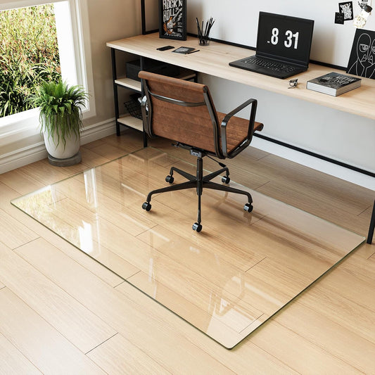 Koonmi Tempered Glass Chair Mat for Hardwood Floors & Carpets, 36" x 55“ Transparent Heavy Duty Office Floor Protector with Noise-Free Gliding Shatterproof for Home Office Desk