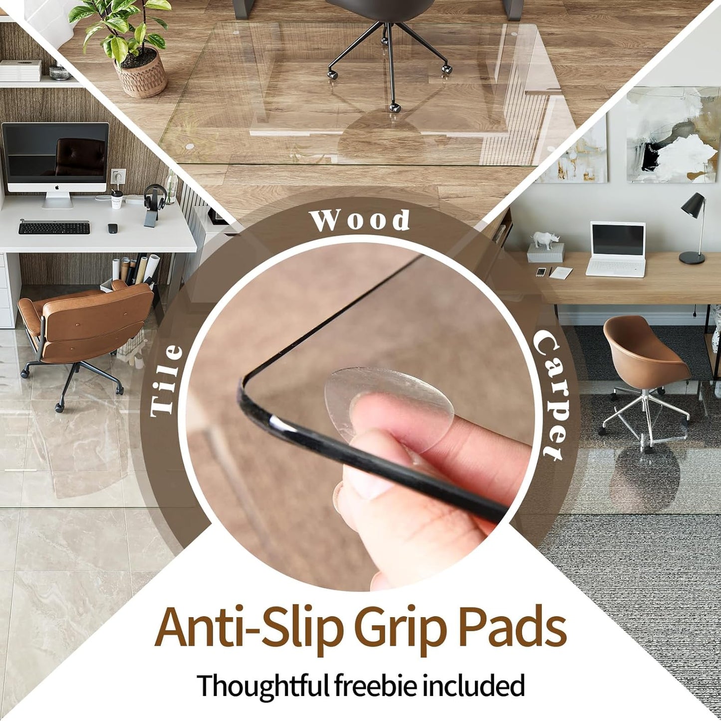 Koonmi Tempered Glass Chair Mat 51"x63" - Premium Office Chair Mat for Hardwood Floors & Low-Pile Carpet with 4 Non-Slip Pads - Thick Scratch-Resistant Surface