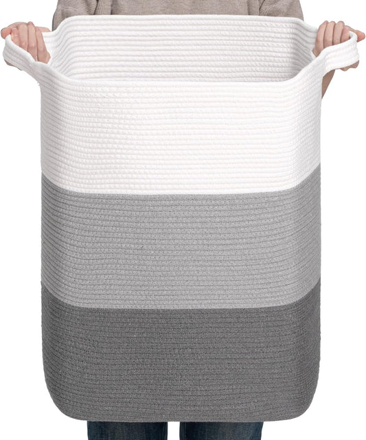 CLHMILY&Z 75L Laundry Basket Rectangular Grey Rope - 16x13x22 Inches - Dirty Clothes and Soft Storage Bin for Blankets, Toys, and Nursery Essentials