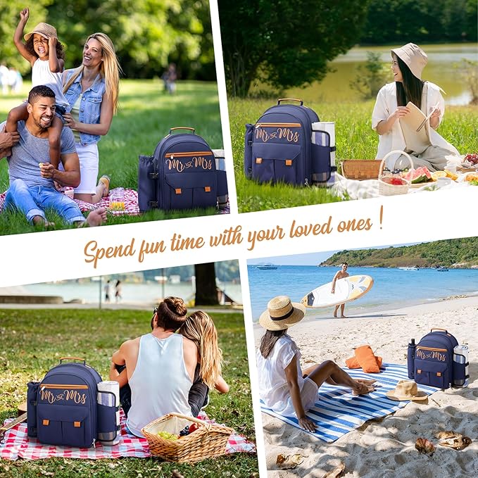 Couple Gifts 22L Picnic Basket Set, Blue Insulated Picnic Backpack for 2, Leak Proof Cooler Camping Gifts, Cool Bridal Shower Gifts Anniversary Engagement Wedding Gifts for Couples, Mr and Mrs Gifts