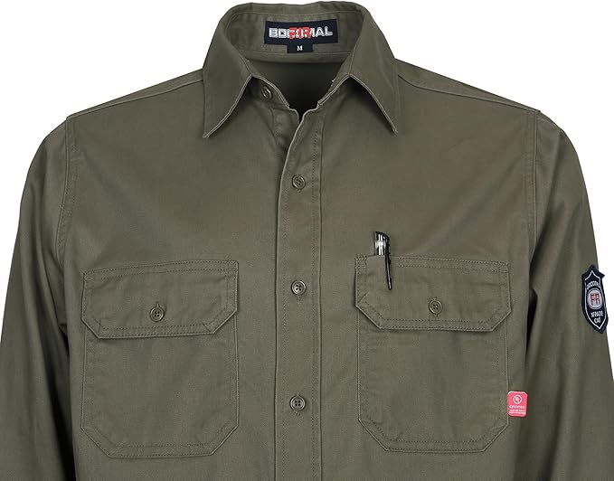 BOCOMAL FR Shirts Flame Resistant 100% C NFPA2112 7.5oz Men's Fire Retardant Welding Shirt