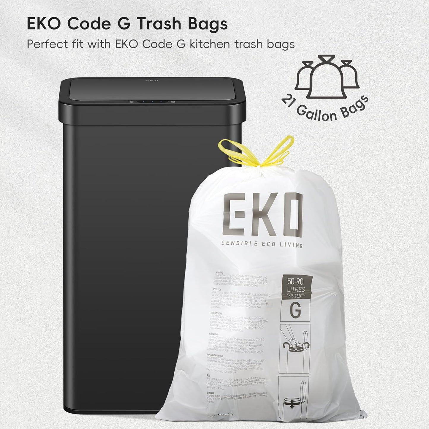 EKO Nova Sensor Trash Can, 21 Gallon/80 Liter Stainless Steel Rectangular Touchless Motion Sensor Trash Can, Matte Black