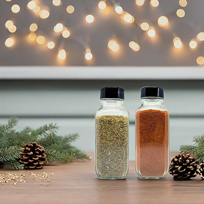 JARMING COLLECTIONS Glass Spice Jars with Shaker Lids - Spice Jars 16 oz for Food Storage, Spice Containers for Kitchen Organization and Storage, Bottles for Spices (Black - 16 Ounce 3 pack)