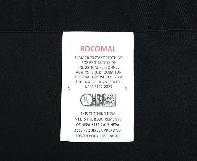BOCOMAL FR Shirts Flame Resistant 100% C NFPA2112 7.5oz Men's Fire Retardant Welding Shirt