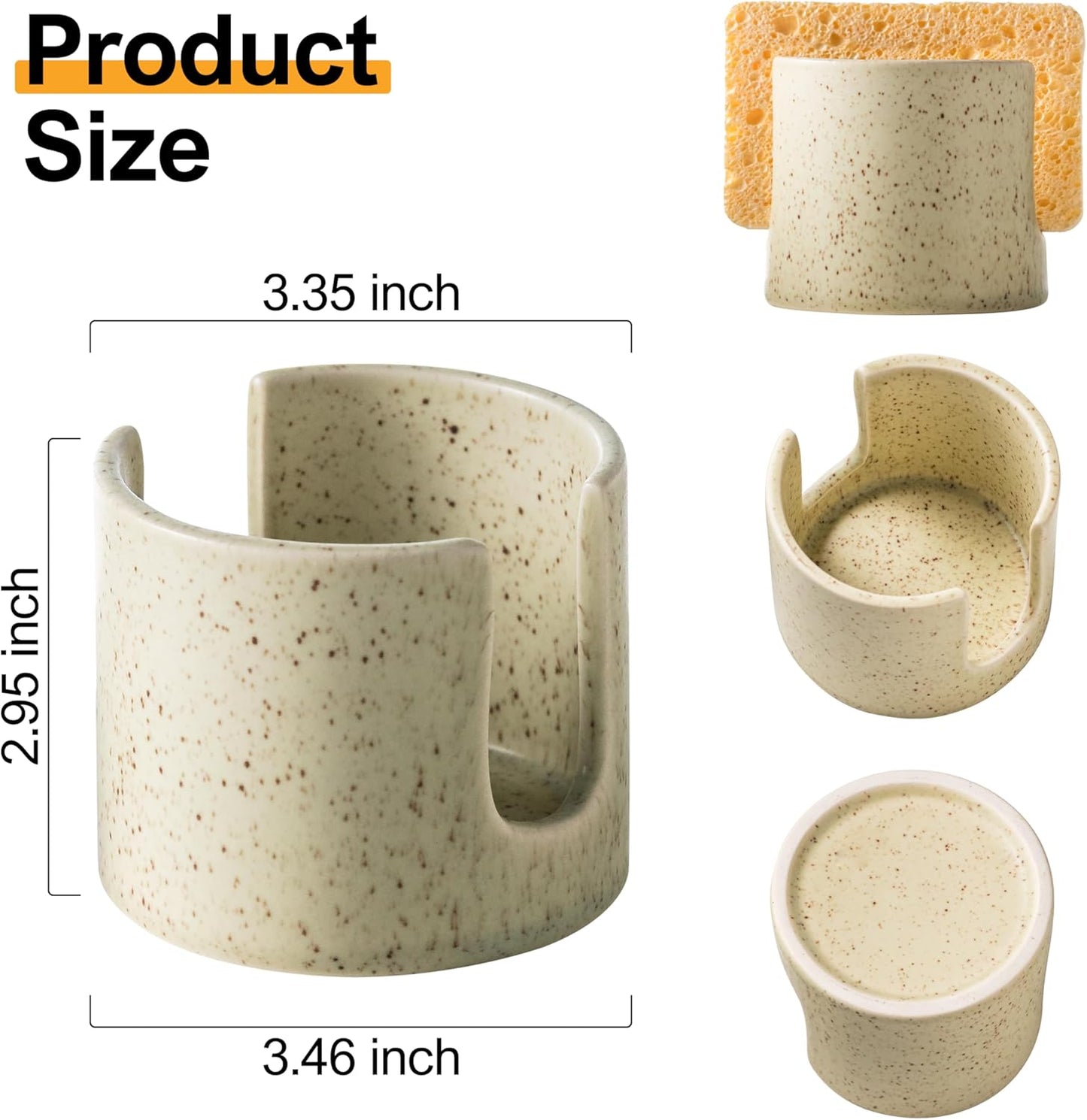 Sponge Holder for Kitchen Sink, Ceramic Dish Sponge Holder Sink Caddy Compact Scrubby Daddy Kitchen Organizer Dish Rcak for Sponges, Scrubbers, Yellow