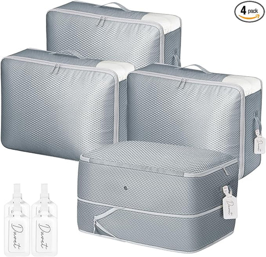 DIMJ Comforter Storage Bag - Large Capacity Ultra Space Saving Self Compression Organize for Duvet, Pillow, Bedding, Blanket Storage Organizer Nylon Compression Bags, Sheet Storage with Zipper, 4 Pack