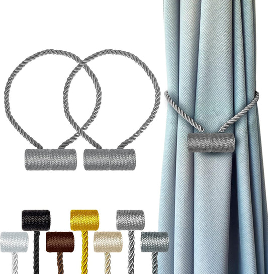 Hion Magnetic Curtain Tiebacks Grey 2pcs, Curtain Tiebacks Buckles Holdbacks Holders Hooks Clip for Home Bedroom Office Decorative Curtain