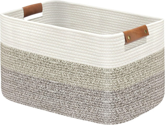 Large Collapsible Laundry Basket, Clothes Hamper for Blanket, Toy, Towels, Woven Baskets for Storage, Nursery Home Decor Living room 21.6" x 15" x 11.8", Gradient Brown