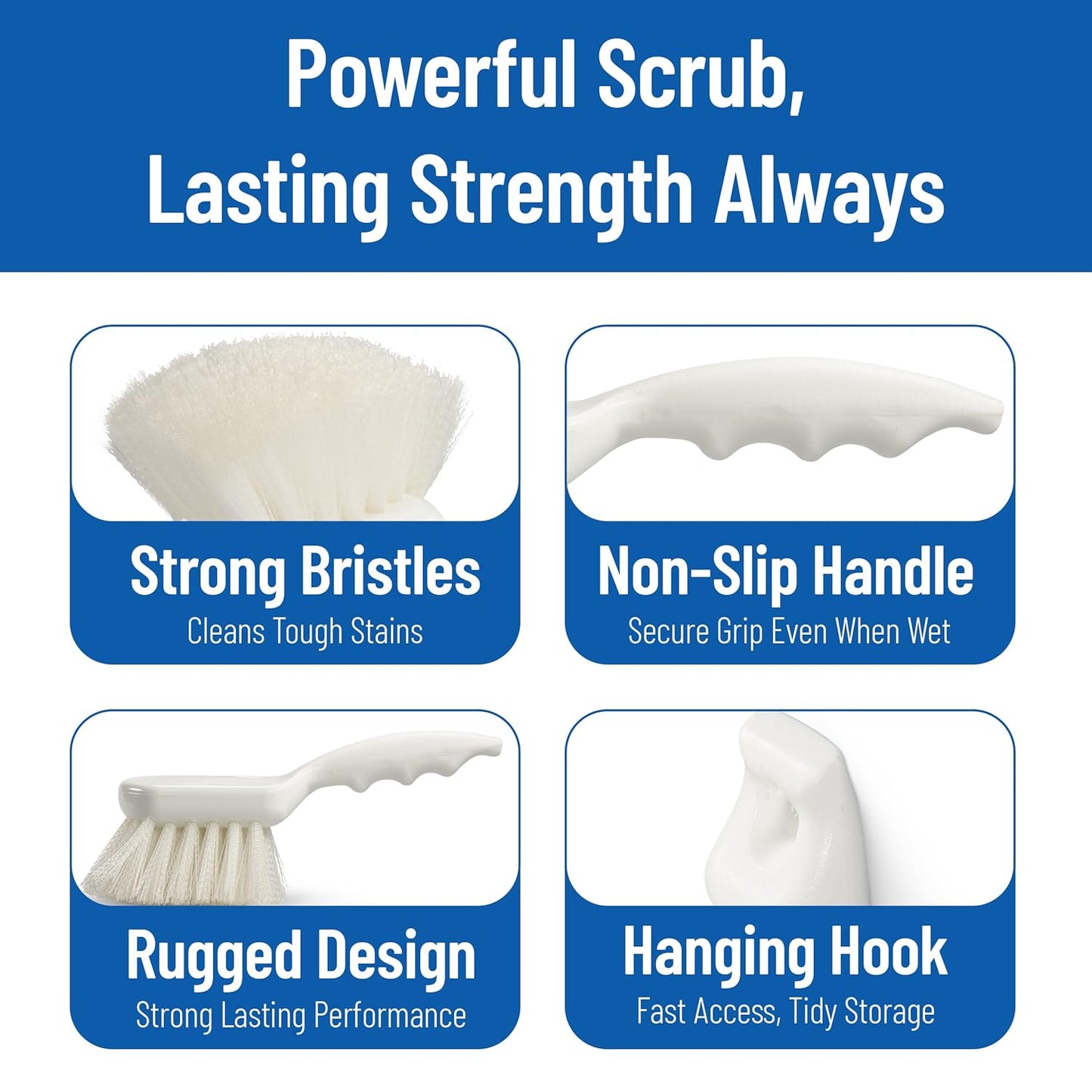 SPARTA 3662000 Flo-Pac Plastic Handle Utility Scrub Brush, Nylon Bristles, 2" Bristle Trim, 8" Length, White (Pack of 12)