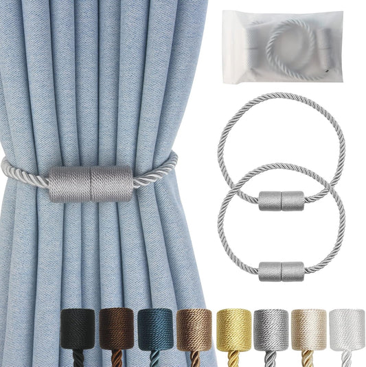 Magnetic Curtain Tiebacks 2 Pack Grey Curtain Rope Tieback Curtain Holders for Drapes Modern Tie Backs Decorative Curtain Holdbacks