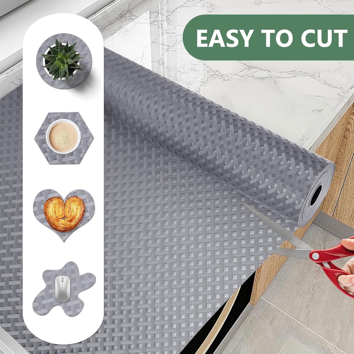 Shelf Liners, Non-Adhesive Drawer Liner, Waterproof & Oil-Proof Kitchen Cabinet Cupboard Liner Plastic EVA Material BPA Free Fridge Liner Mats Paper Protector for Shelves (Grey/20in x 240in)