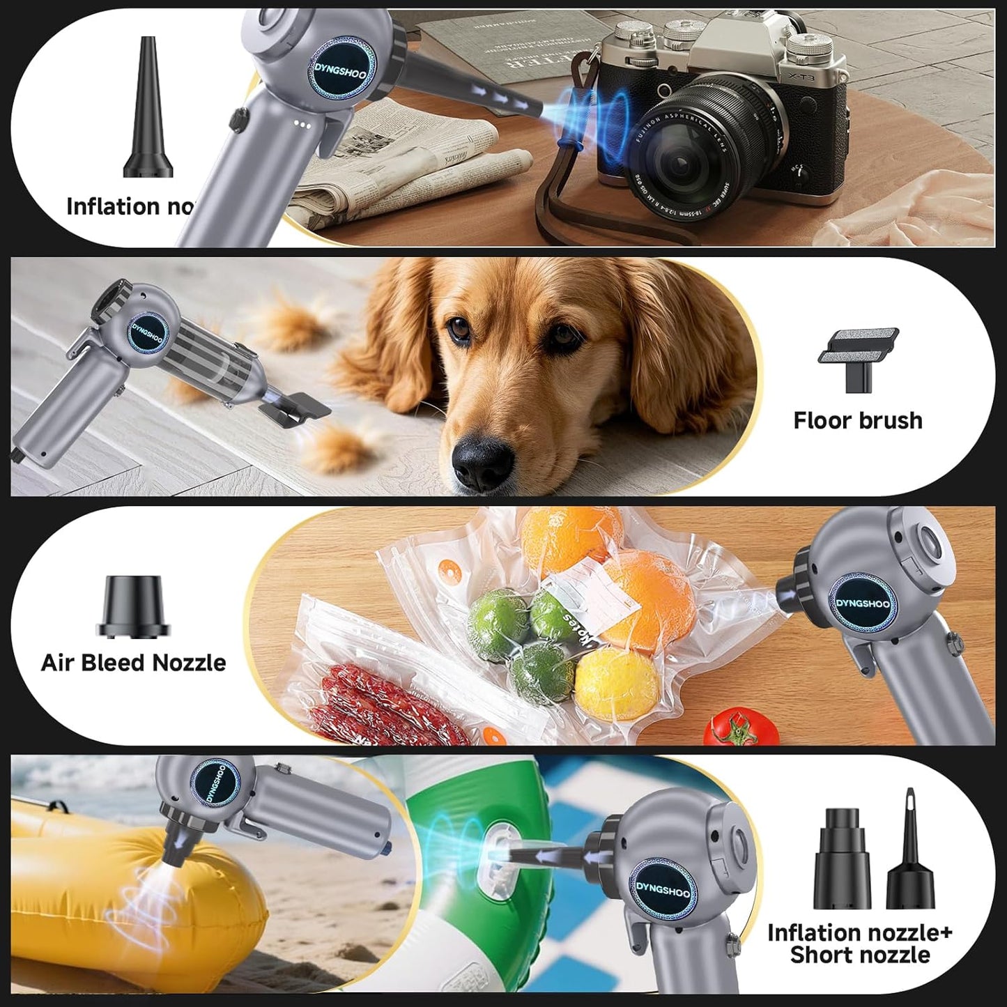 Car Vacuum Portable Cordless 20000PA High Power Mini Vacuum Cleaner 4-in-1 Compressed Air Duster Air Blower Pump Hand Held Vacuum with Brushless Motor for Car (One-Touch Dust Release - Gray)