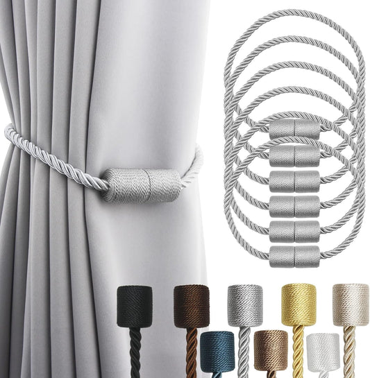 6 Pack Grey Strong Magnetic Curtain Tiebacks Outdoor Elegant Decorative Tie Backs Modern Rope Tiebacks for Drapes Window Curtain Holdbacks for Draperies