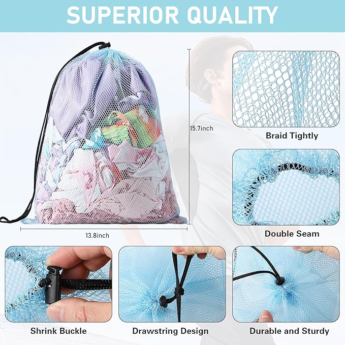 Mesh Drawstring Bag Durable Delicate Mesh Laundry Bag Multicolor Nylon Mesh Bag Small Mesh Gym Bag Travel Mesh Beach Bag Locking Closure Drawstring Bag For College, Gym, Yoga, Sport, 10pcs