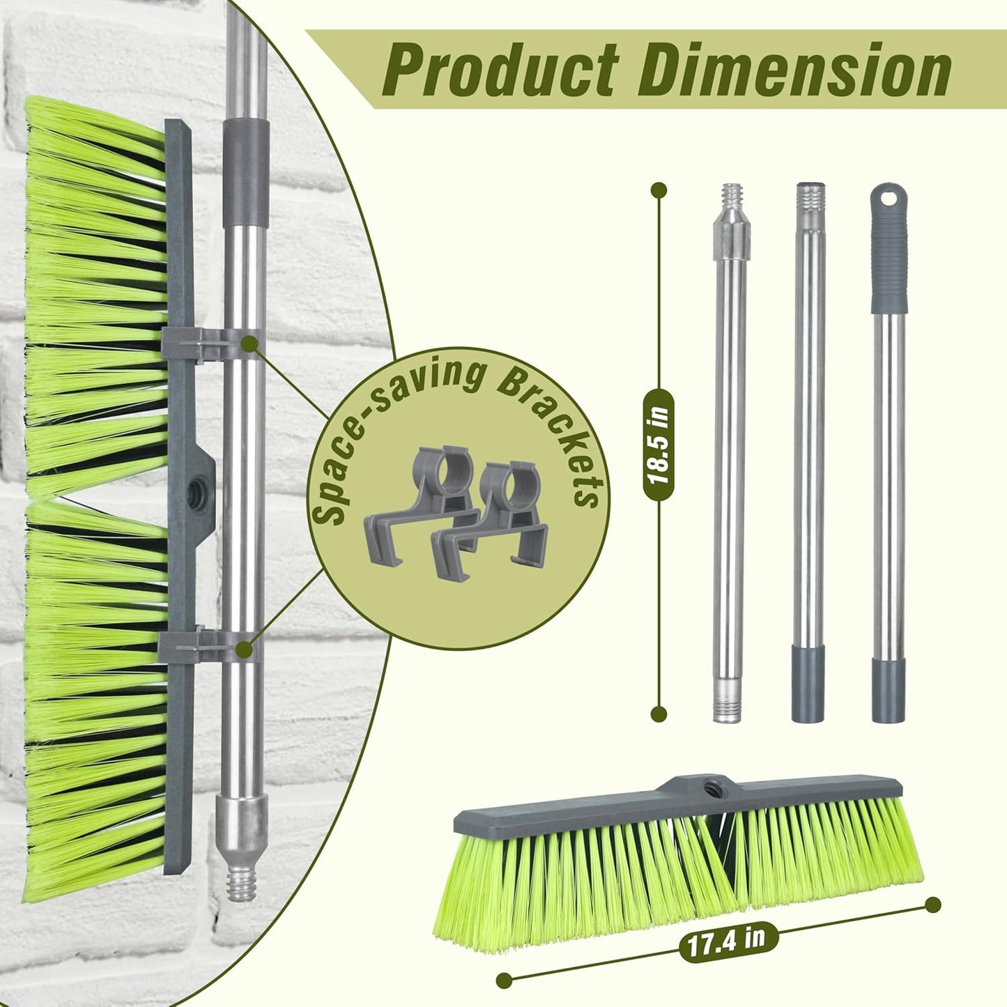 PHYEX 18" Push Broom with 47" Long Handle, Multi-Surface Floor Scrub Brush for Cleaning Deck, Patio, Garage, Driveway