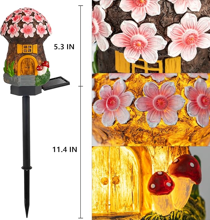 Dazzle Bright Solar Mushroom Lights Fairy Garden Lights for Home Decor Outdoor Decorative Stakes Mushroom House Solar Powered LED Landscape Lighting for Lawn, Walkway, Patio, Yard