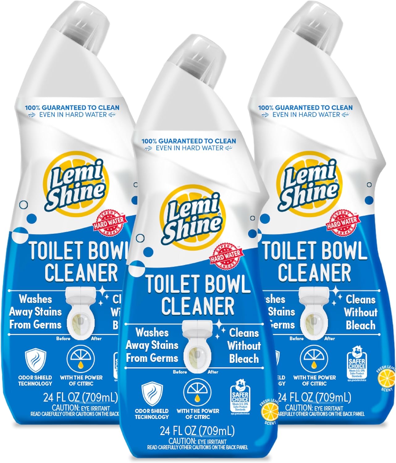 Lemi Shine Toilet Bowl Cleaner - Bleach-Free Toilet Cleaner - Removes Tough Stains and Odor - 24 fl oz (3 Pack)