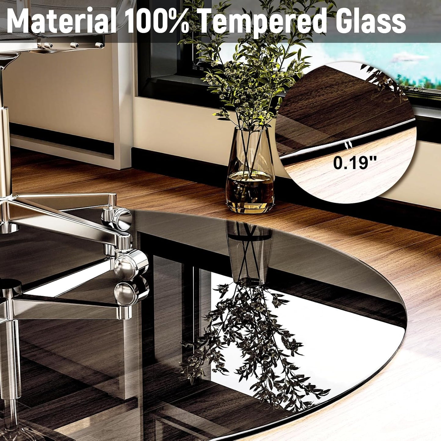 46" x 46" Round Tempered Glass Chair Mat for Carpet & Hardwood, Heavy-Duty Glass Floor Mat for Office Chair, Durable Glass Desk Mat for Home and Office, Gray