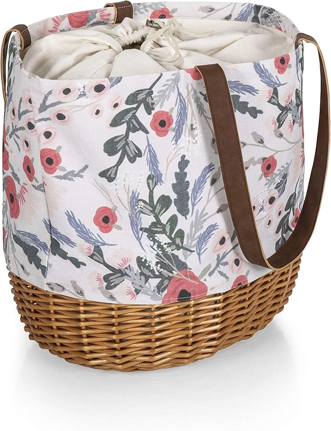 PICNIC TIME Coronado Canvas and Willow Basket Tote, Picnic Tote Bag, Beach Tote