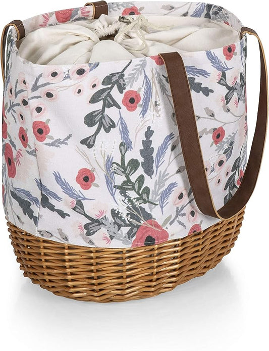 PICNIC TIME Coronado Canvas and Willow Basket Tote, Picnic Tote Bag, Beach Tote