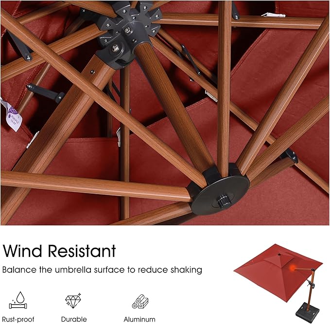 PURPLE LEAF 10ft Patio Umbrella with Base Outdoor Square Umbrellas Large Cantilever Umbrella Windproof Offset Umbrellas Heavy Duty Sun Umbrella for Garden Deck Pool Patio, Brick Red