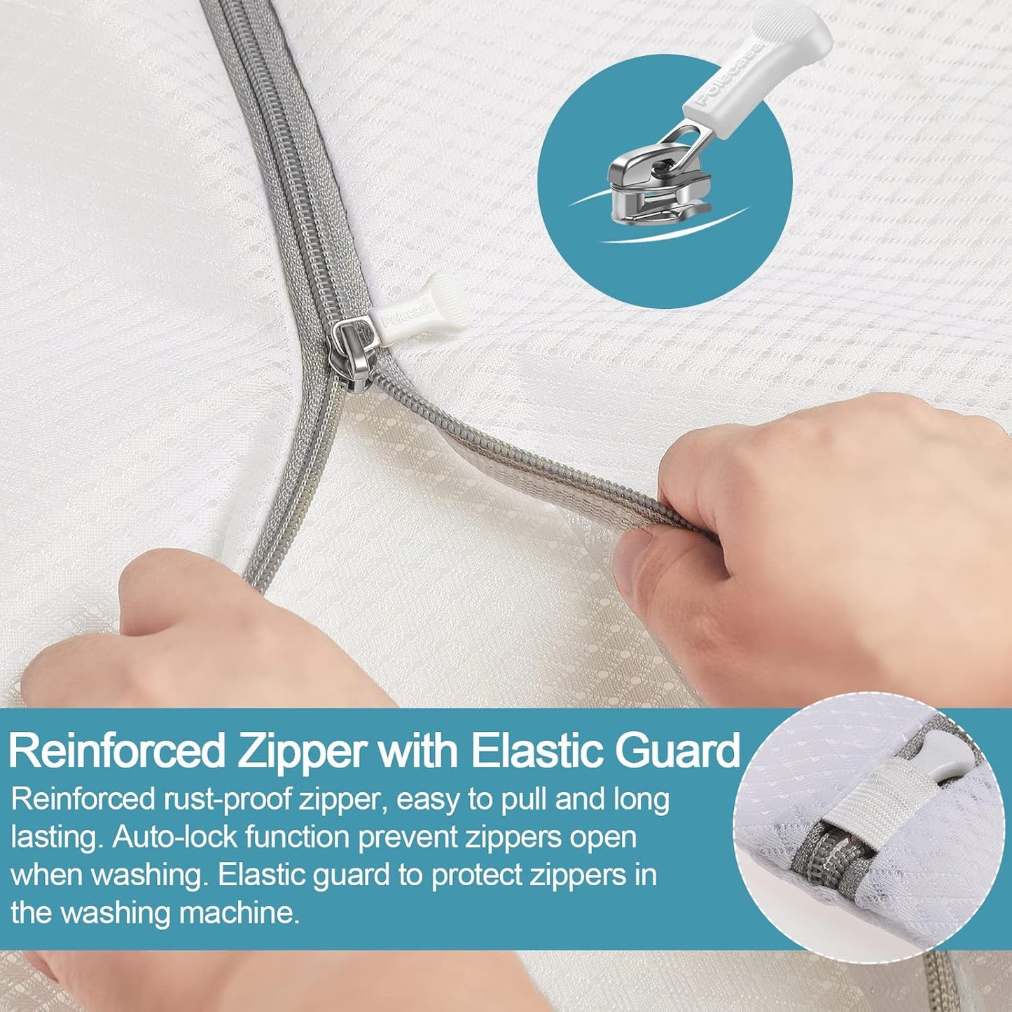 Polecasa 2Pcs 24 x 24 Inches Extra Durable 125g Diamond Mesh Laundry Bags with Sturdy Zipper for Delicates, Protect Clothes in Washing Machine, Laundry Room Essentials for College, Dorm (2 XL-Large)