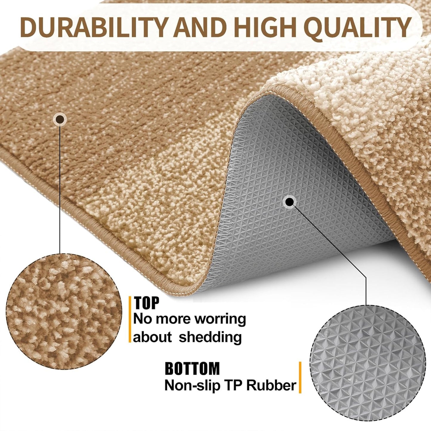 Kitinjoy Indoor Outdoor Door Mat, 30x17 Non-Slip Absorbent Dirt Trapper, Low-Profile Washable Inside Entrance Front Floor Mat, Sturdy Soft Entry Doormats for Entryway, Camel