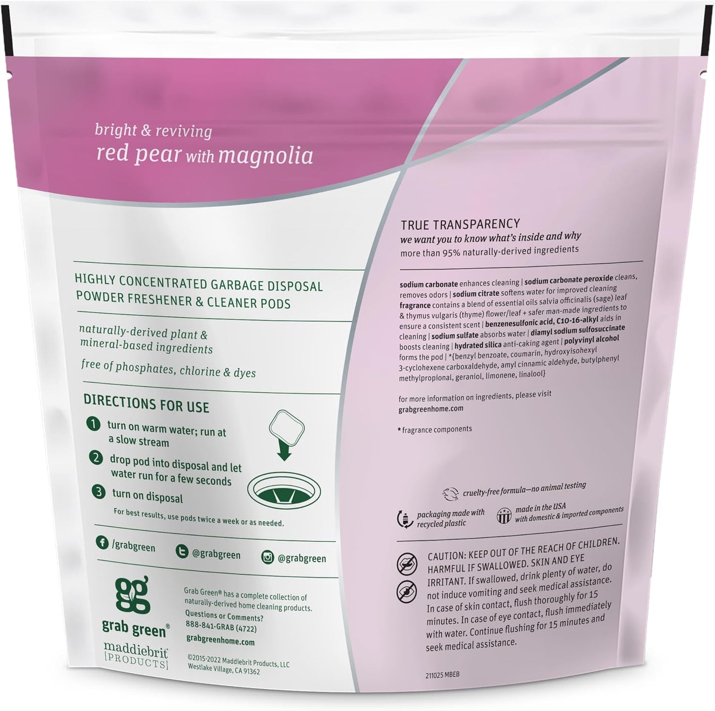 Grab Green Garbage Disposal Freshener and Cleaner Pods, 12 Count, Thyme with Fig Leaf Scent, Plant and Mineral Based, Removes Odors, Loosens Grime, Prevents Clogging