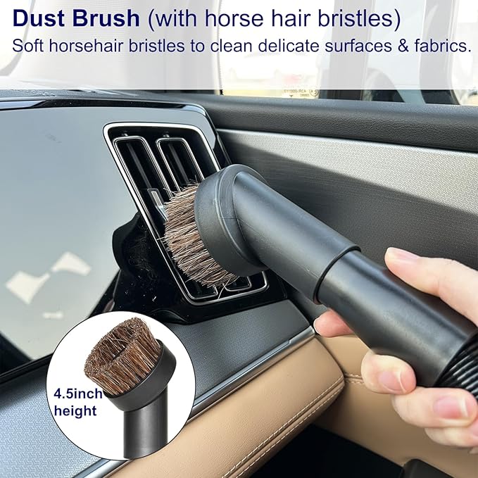 Portek 1 1/4" Car Details Kit with 1 3/8" Vac Hose Adapter, 1-1/4 Inch Universal Home Car Attachments Cleaning Tools and 1-3/8 Inch Adaptor as Shop Vac Miele Eureka Vacuum Cleaner Accessories