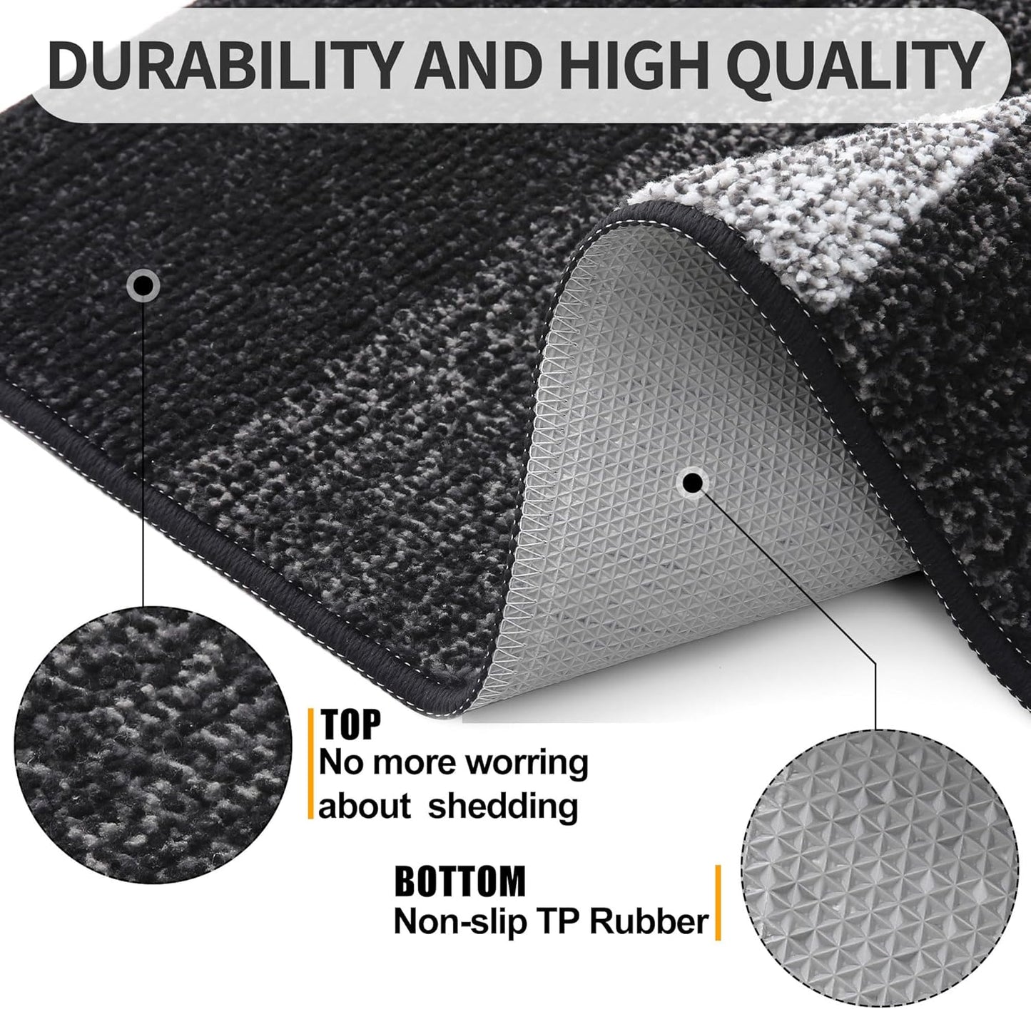 Kitinjoy Indoor Outdoor Door Mat, 40x32 Non-Slip Absorbent Dirt Trapper, Low-Profile Washable Inside Entrance Front Floor Mat, Sturdy Soft Entry Doormats for Entryway, Black