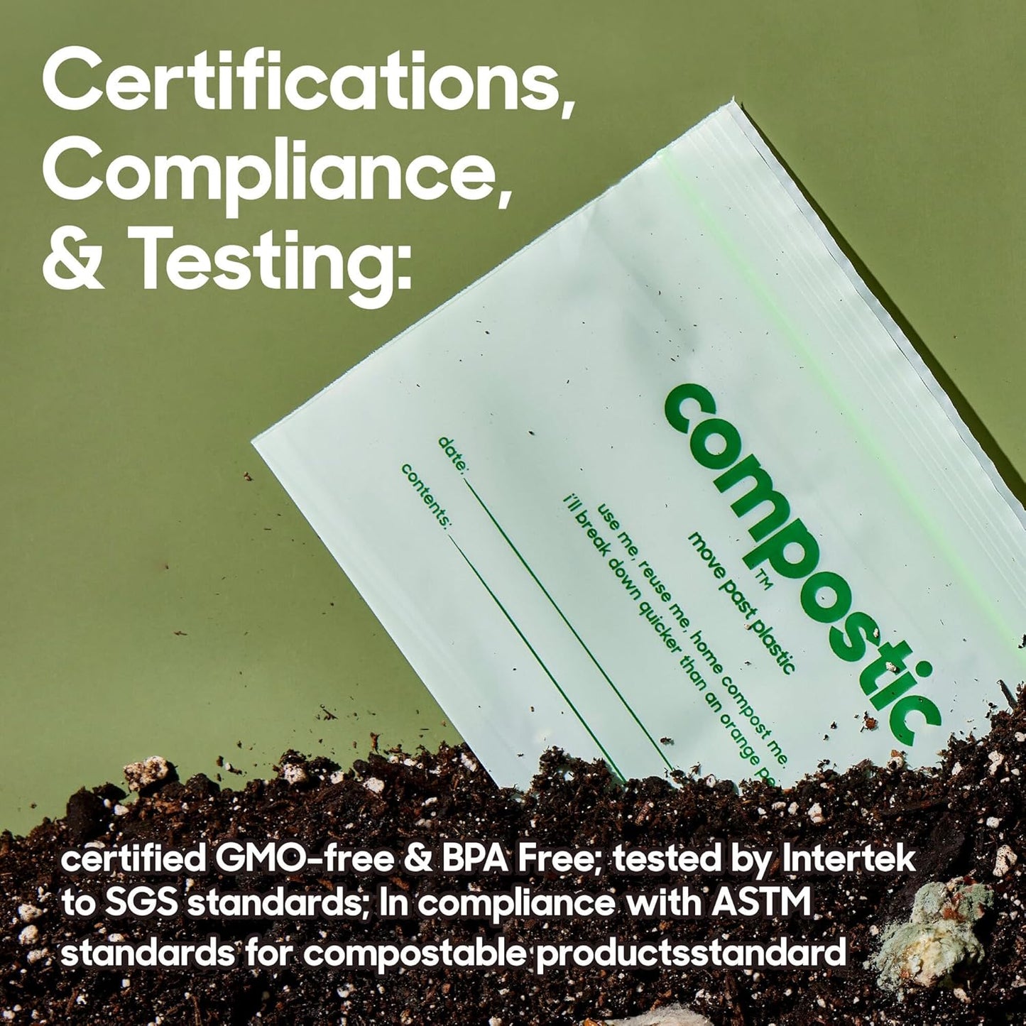 Compostic Home Compostable Resealable Sandwich Bags (7"x7"), Microwave & Freezer Safe, Organic Food Storage Container, 30 Count (Pack of 2)