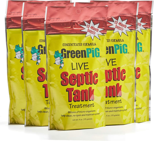 Green Pig 56 Live Septic Tank Treatment 5-Year Supply Ultimate Solution in Preventing Expensive Backups, Clogs, & Drain Field Failures with 20-Easy Drop-In & Flush Pods, 20 Count