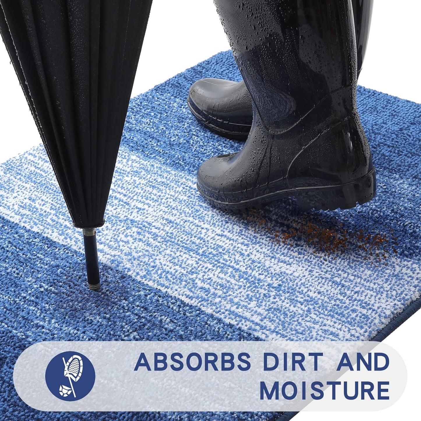 Kitinjoy Indoor Outdoor Door Mat, 48x32 Non-Slip Absorbent Dirt Trapper, Low-Profile Washable Inside Entrance Front Floor Mat, Sturdy Soft Entry Doormats for Entryway, Navy Blue