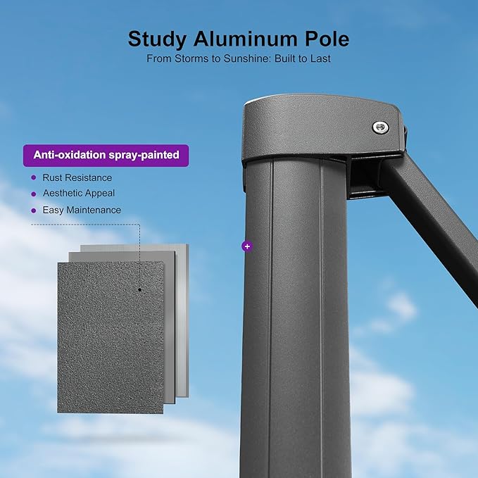 PURPLE LEAF 9 FT Cantilever Patio Umbrella Outdoor Aluminum Offset Square Umbrella with 3 Years Fade Resistance Recycled Fabric and 360-degree Rotation for Deck Pool Garden, Ash Mocha