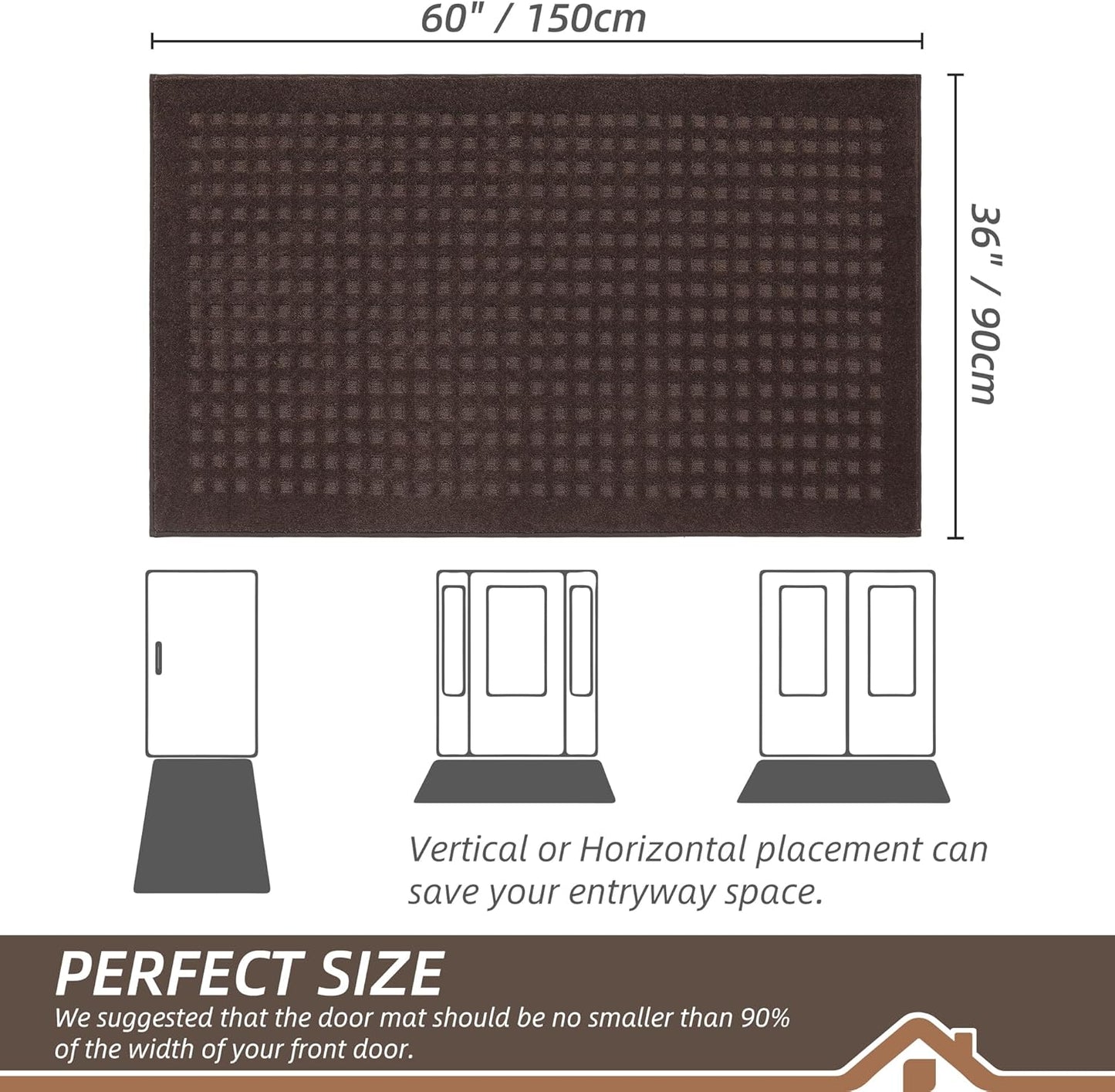 BEQHAUSE Waffle Door Mats Indoor 36"x60", Dog Mat for Muddy Paws Absorbent and Dirt Resist Floor Mats Non-Slip Washable Rugs for Entryway, Welcome Mat for Front Back Door, Muddy Wet Shoes, Dark Brown