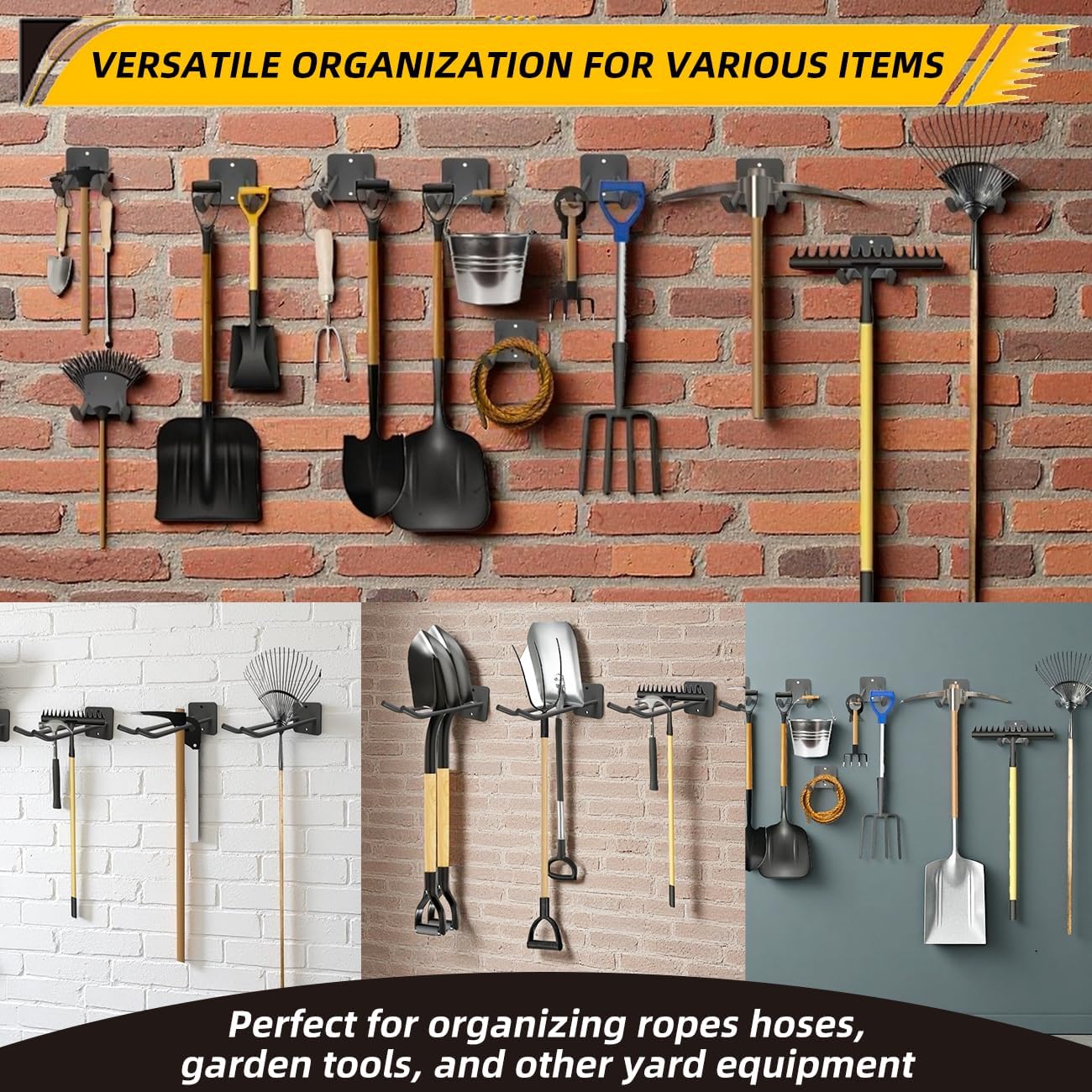 Garage Storage Hooks Heavy Duty Steel Tool Organizer Wall Mount Hangers Hooks Racks for Ropes Hoses and Garden Yard Tools Organization Holder Bulk Items Hanging Tool 9 Inch (2 PACK)