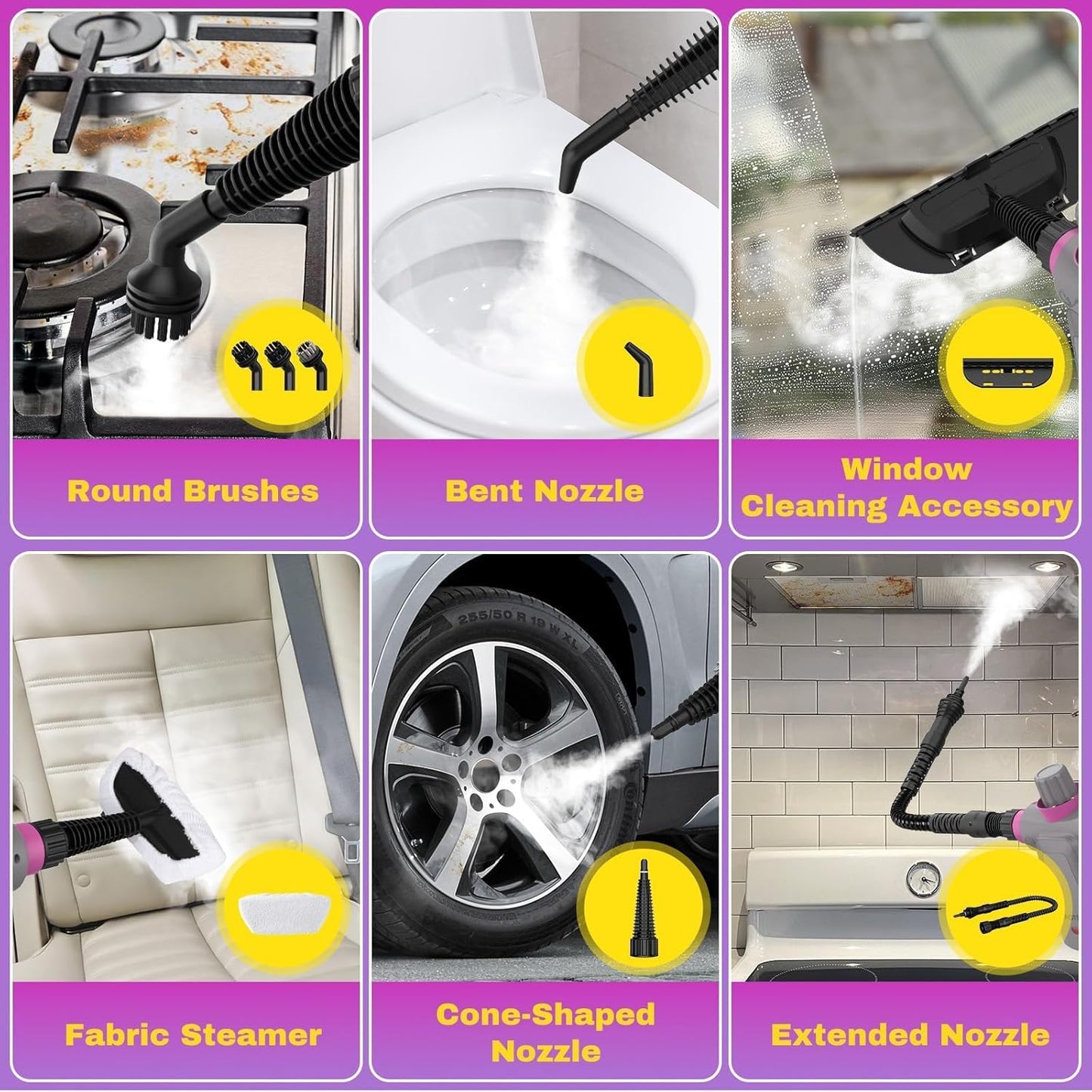 Pressurized Handheld Steam Cleaner, Portable Multi-Surface Cleaner for Home, Multipurpose Steam Cleaner for Tile, Grout, Windows, Bathroom, with 12pcs Accessories (Grey)