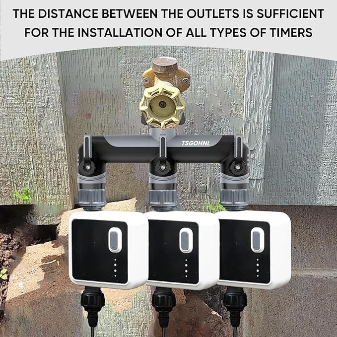 Garden Hose Splitter, 3/4-Inch Hose Manifold, Outdoor Faucet Adapter - Soft TPR Covering - Lightweight Non-Slip Sun-Resistant 3-Way Valve（Gray）